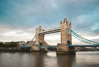 View of bridge over river against cloudy sky