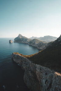 Stunning view over coast of mallorca with mountains and blue ocean in the distance