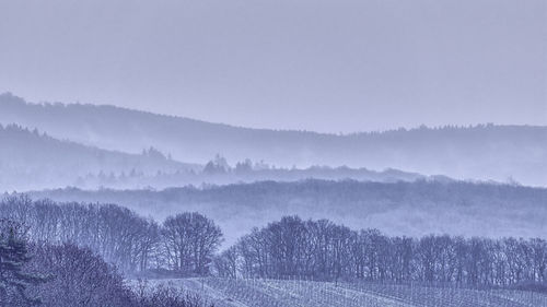 Scenic view of snow covered land against sky