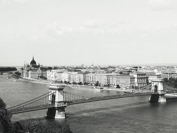 View of suspension bridge in city