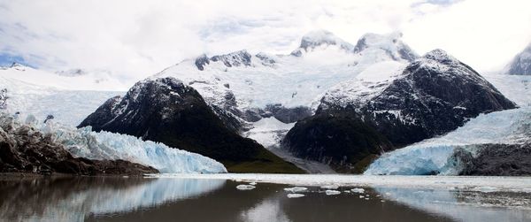 Scenic view of snowcapped mountains against sky