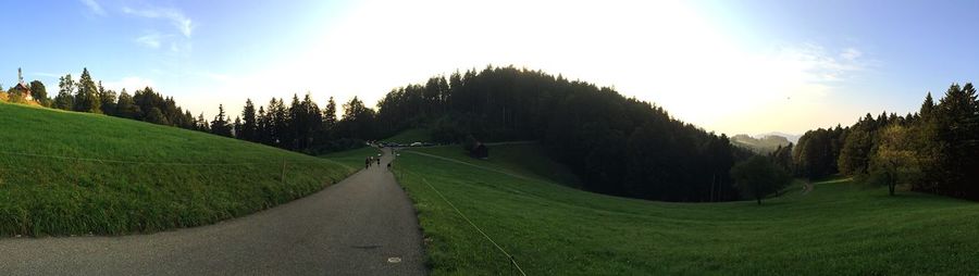 Scenic view of grassy field against sky