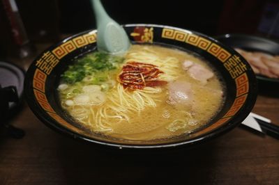 High angle view of soup in bowl