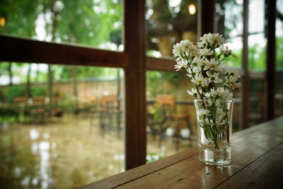 Flower vase on glass table