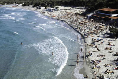 High angle view of people at beach