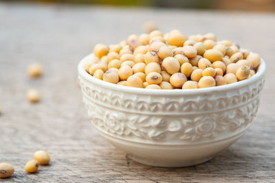 Close-up of eggs in bowl on table