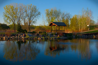 Scenic view of lake against clear sky