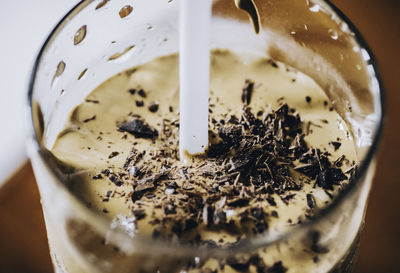 High angle view of coffee on table
