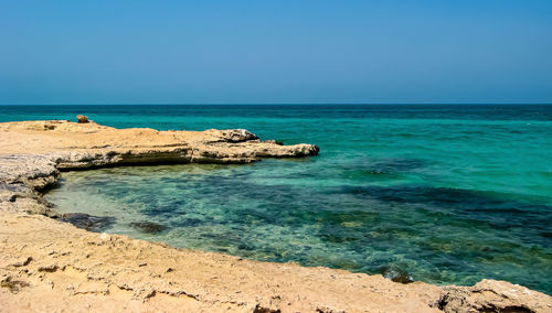 Scenic view of sea against clear sky