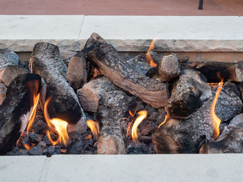 High angle view of firewood on wood