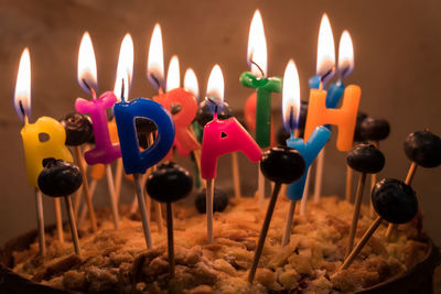 Close-up of burning candles