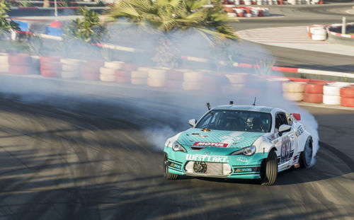 High angle view of sports car on track