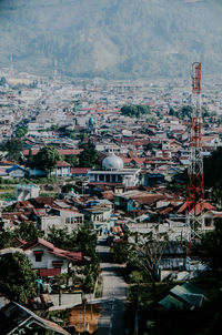 High angle view of buildings in city