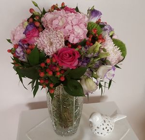 Close-up of rose bouquet on table