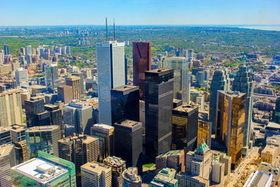 High angle view of buildings against sky