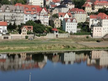 Reflection of buildings in lake