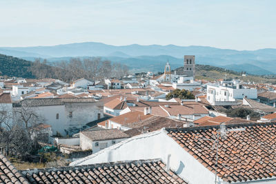 High angle view of townscape against sky