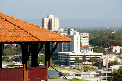 Cityscape against clear sky