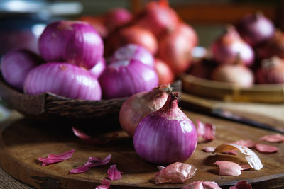 Close-up of onions on table