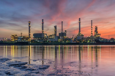 Commercial dock against sky during sunset