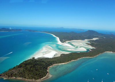 Scenic view of sea against clear blue sky