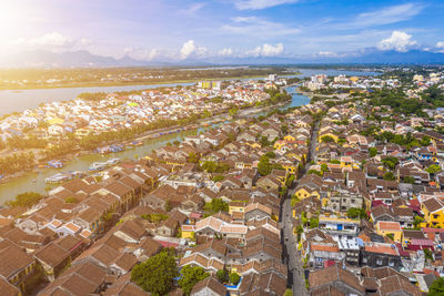 High angle view of townscape against sky