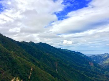 Scenic view of mountains against cloudy sky