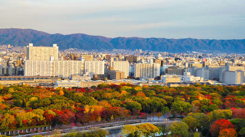 High angle view of buildings in city