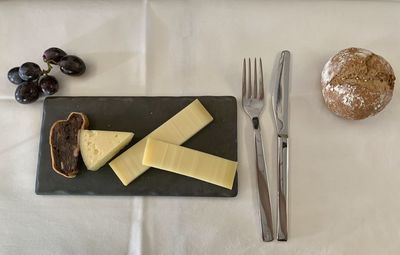 High angle view of breakfast on table