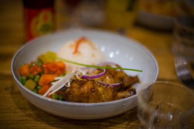Close-up of food served in plate