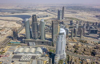 High angle view of buildings in city