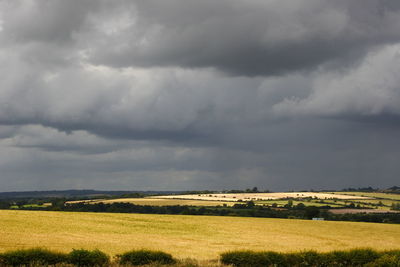 Scenic view of field against cloudy sky