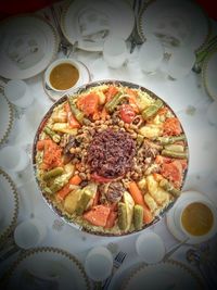 High angle view of food served in plate