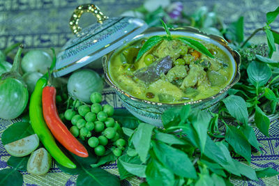 High angle view of fruits in bowl