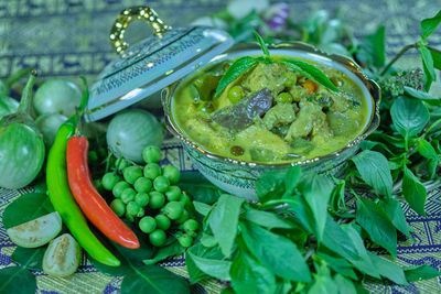 High angle view of fruits in bowl