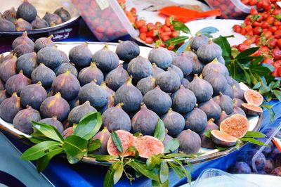 Close-up of figs for sale at market stall