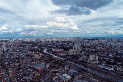 High angle view of city street against sky