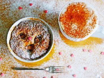 High angle view of cake in bowl