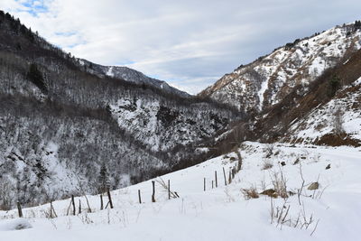 Winter in ushguli in the caucasus mountains in samegrelo-zemo svaneti region, georgia