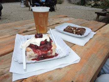 Close-up of dessert served on table