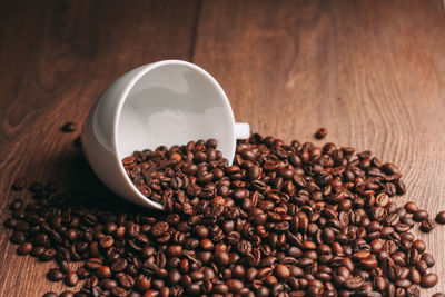 High angle view of coffee beans on table