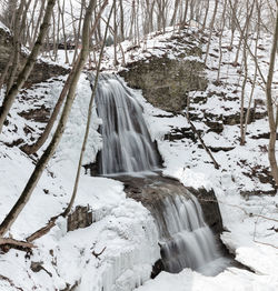 Scenic view of snow on rock during winter