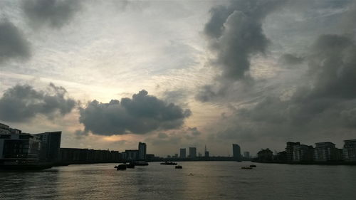 View of cityscape against cloudy sky