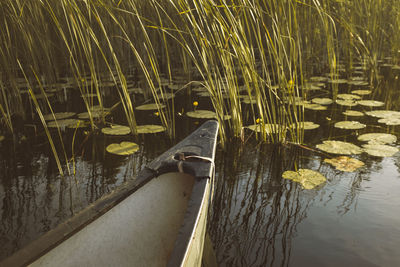 Boats moored in lake