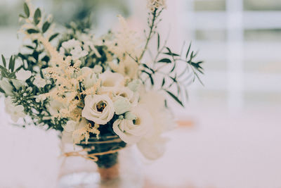 Close-up of rose bouquet on table