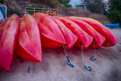 Close-up of red drying outdoors