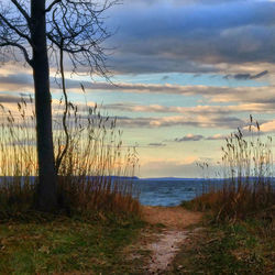 Scenic view of sea against dramatic sky