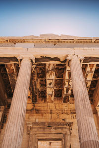 Low angle view of old temple against clear sky