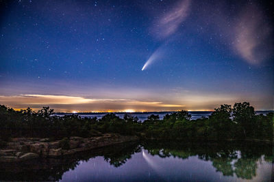 Scenic view of lake against sky at night