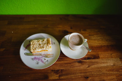 High angle view of breakfast on table